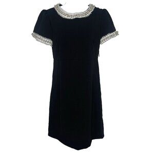Vintage Y2K Betsey Johnson Black Sheath Dress Size 4 Faux Pearls Rhinestones